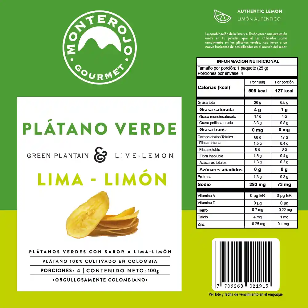 Monter Rojo Platanos Verdes Lima Limon 100gr