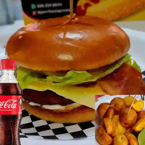 Combo Hamburguesa Sencilla + Papas Criollas + Bebida 400Ml