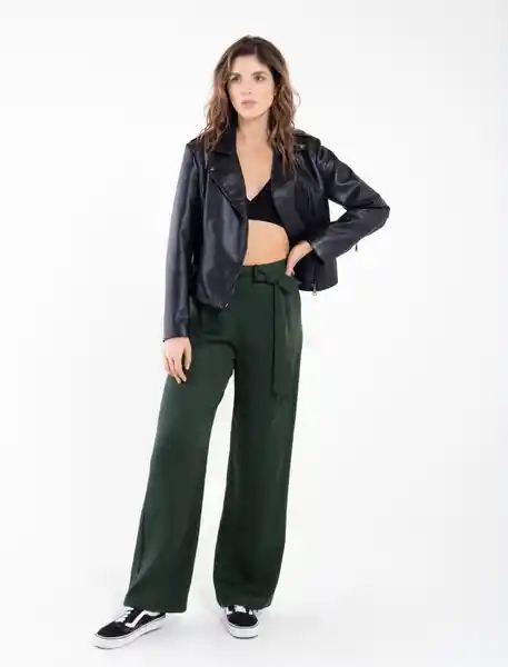 Pantalón Moño Frontal Verde Nafta Ultraoscuro Talla 8 Mujer Naf Naf