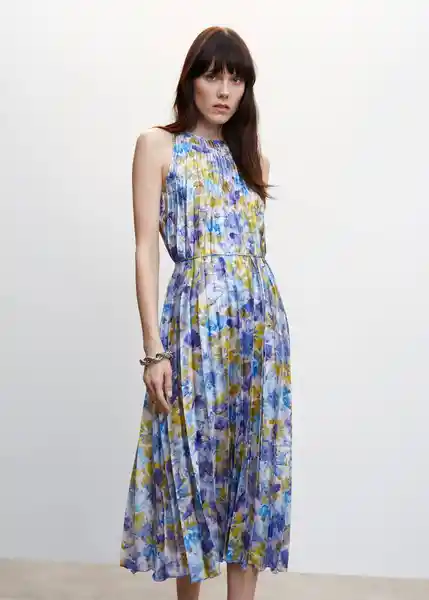 Vestido Bouquet Azul Talla S Mujer Mango