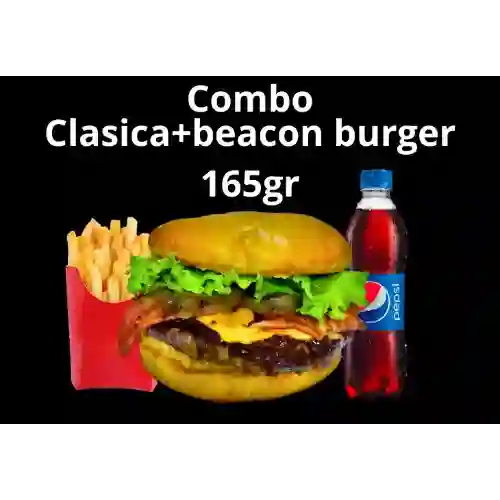 Clasica Burger+ Beacon + Papas + Bebida