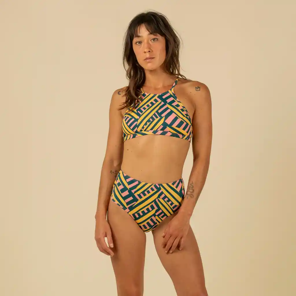 Top de Bikini Con Almohadillas de Surf Para Mujer Olaian Mostaza