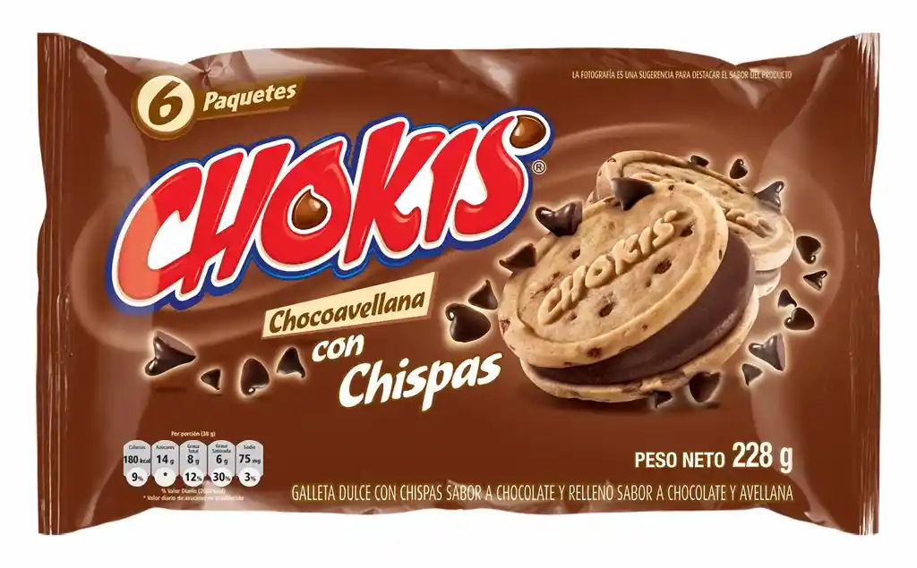 Chokis Galleta con Chispas de Chocolate Rellena de Chocoavellana