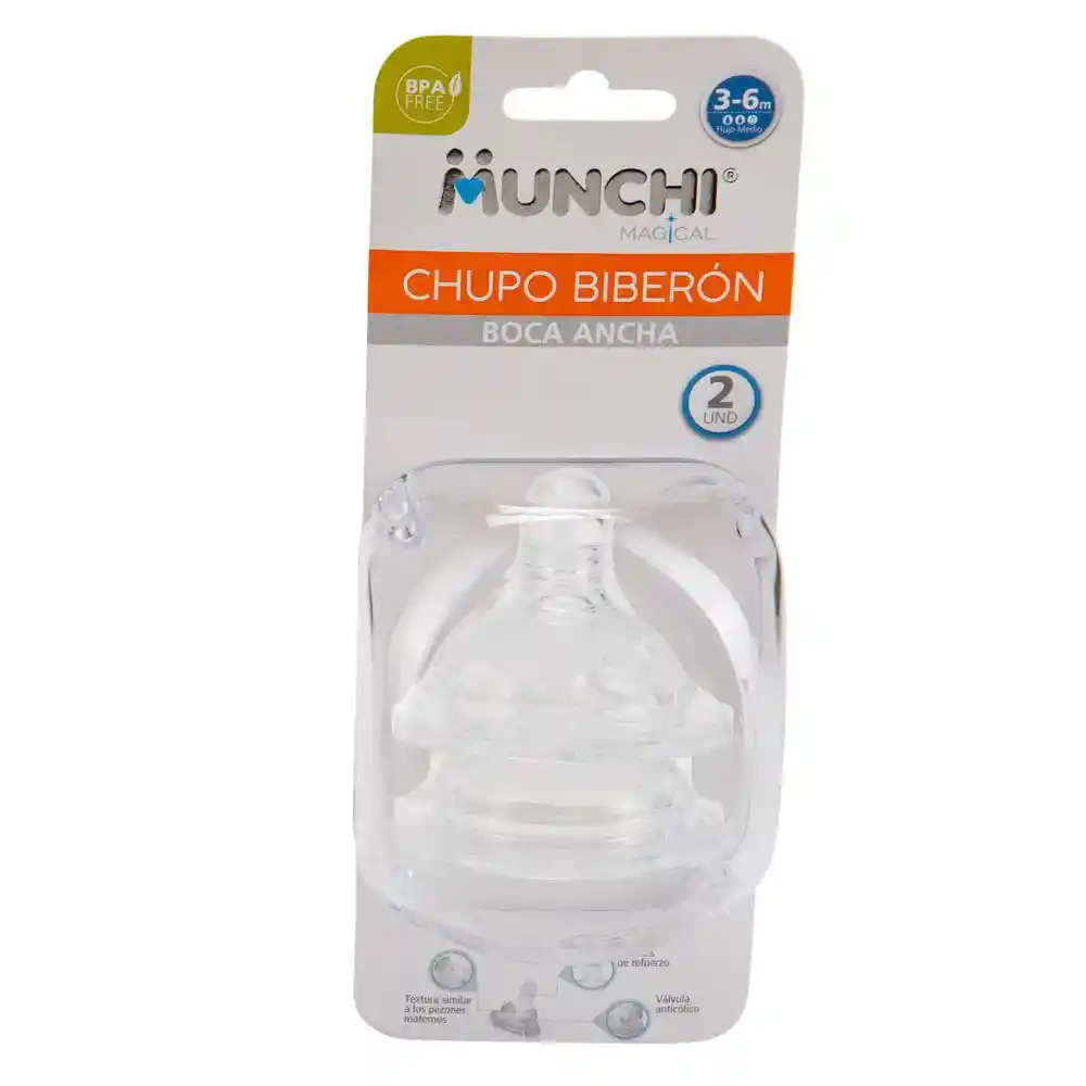 Munchi Chupo Biberon Boca Ancha Flujo Medio Transparente