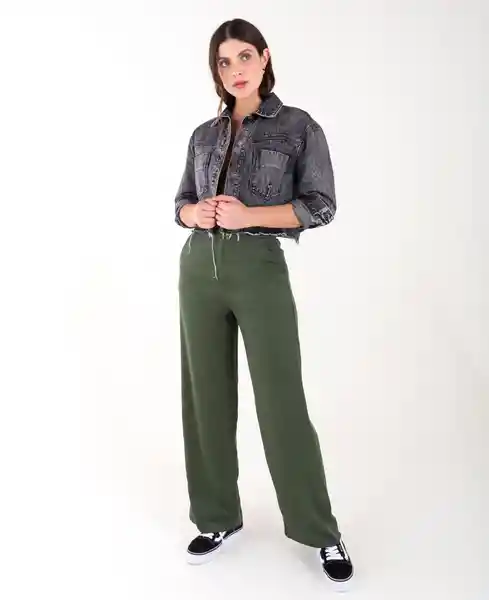 Pantalón Botón Interno Verde Hidai Ultra Oscuro Talla 4 Mujer Naf Naf