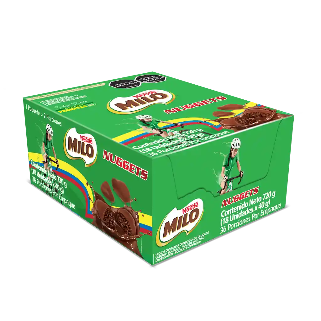 MILO NUGGETS cubiertos con sabor a chocolate 18 Unds x 20g c/u