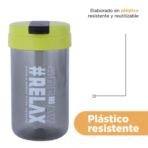 Vaso Plástico Doble Pared Con Pitillo Dots Negro 720 mL Miniso