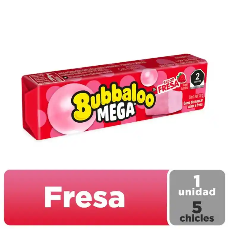 Chicle Bubbaloo Mega Fresa 39 G