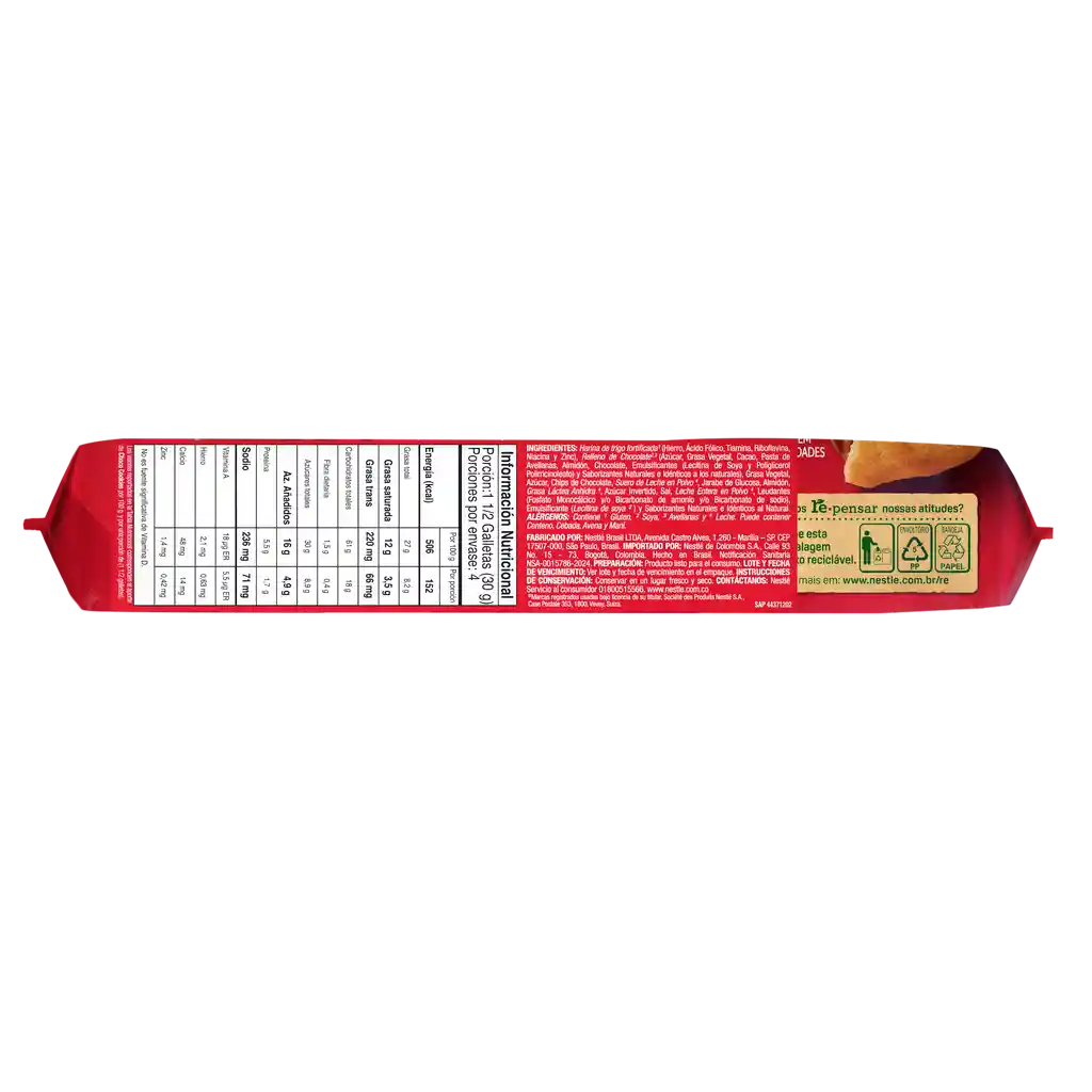 Galletas Choco Cookies NESTLÉ con relleno y chips de chocolate x 120g