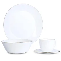 Vajilla Vitrocerámica Borde Dorado 4 Puestos 16 Piezas