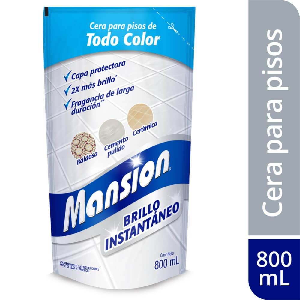 Mansión Cera Para Pisos Brillo Instantáneo Todo Color 800 ml