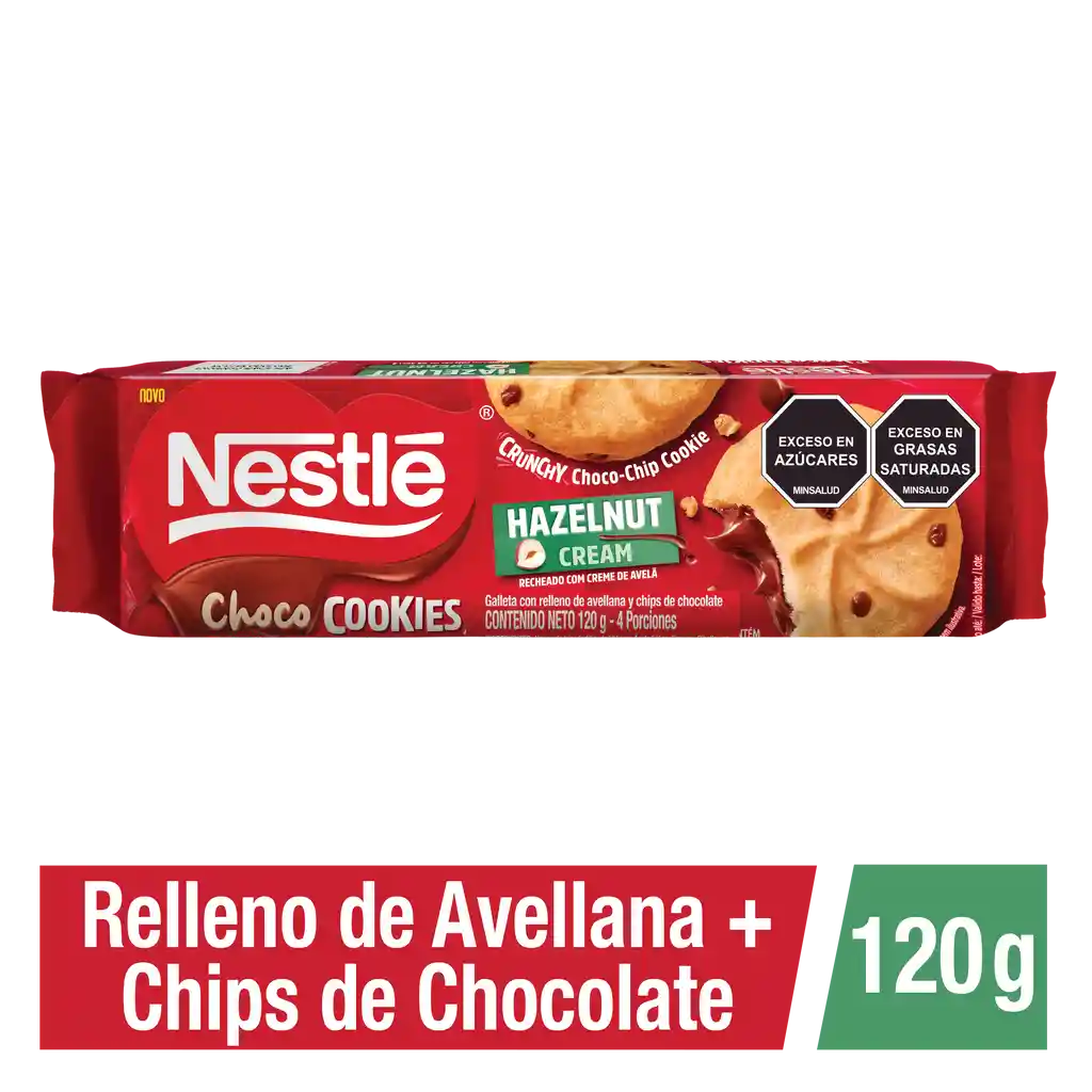 Galletas Choco Cookies NESTLÉ rellenas de avellana y chips x 120g