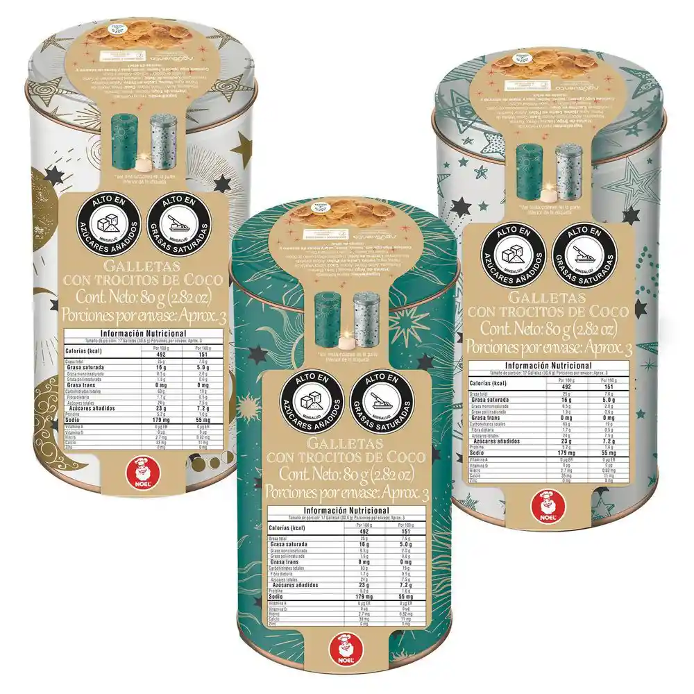 Noel Galleta Trocitos de Coco Cofre Luz Mágica 80 g