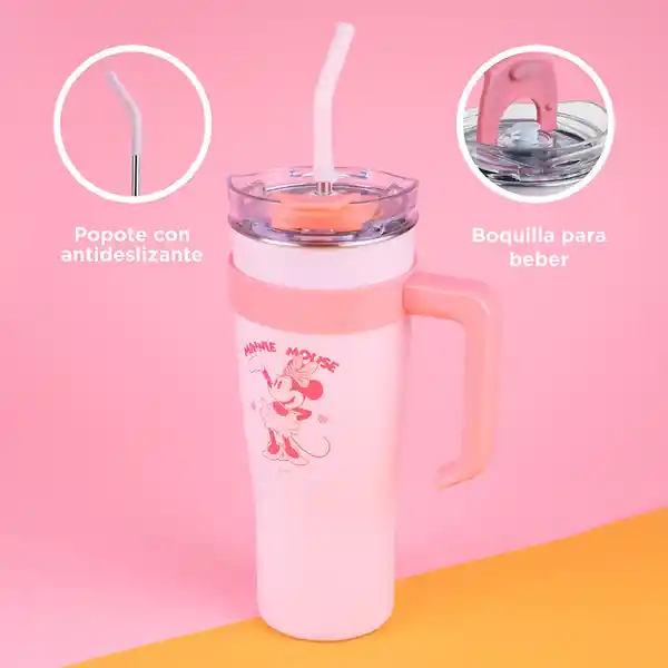 Vaso de Acero de Con Pitillo Minnie Mouse Rosa 1600 mL Miniso