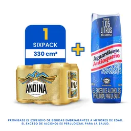 Sixpack Cerveza Andina Lata 330Ml + Antioqueño Azul Sin Azucar Tetra 1050 Ml