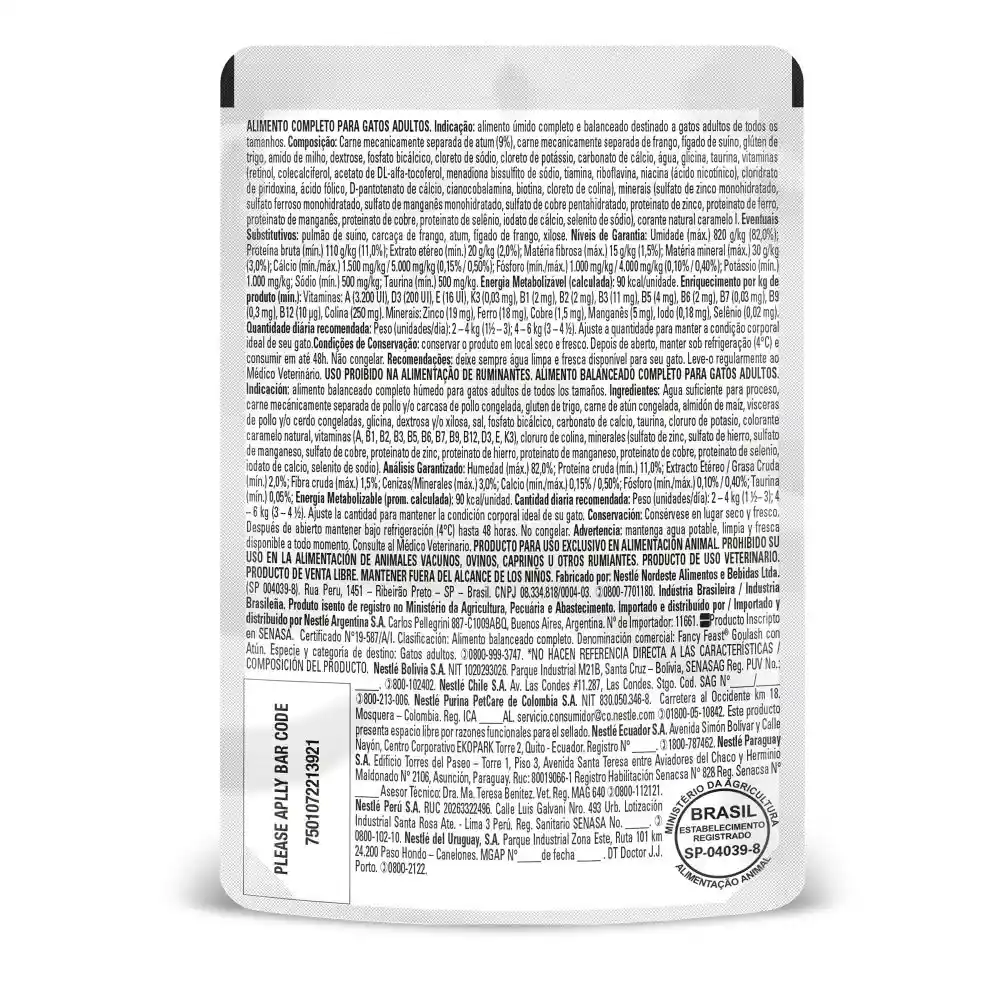 Comida húmeda para gato Purina Fancy Feast Goulash sabor a atún x 85gr