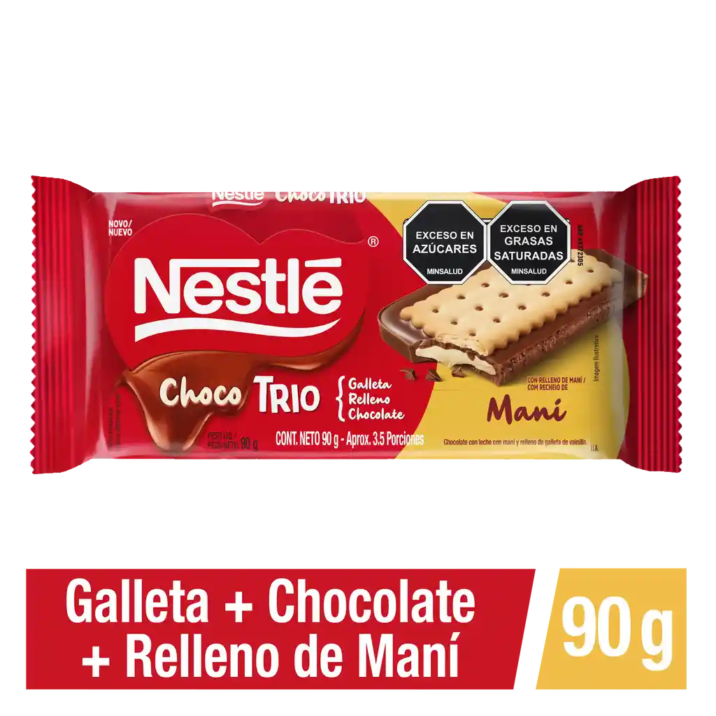 Chocolate ChocoTrio NESTLÉ con galleta y relleno de maní x 90g