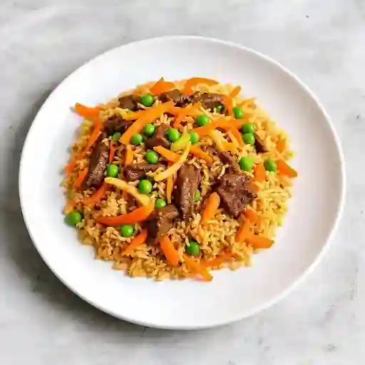 Arroz tepanyaki con carne de res teriyak