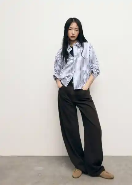 Camisa Gigi Celeste Talla L Mujer Mango