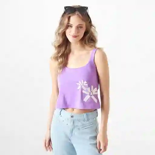 Camiseta Cuello Redondo Manga Tiras Morado Talla M 698252