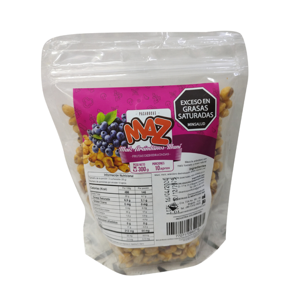Maz Snack Fruta Deshidratada Maíz Con Maní y Arándano 300 g