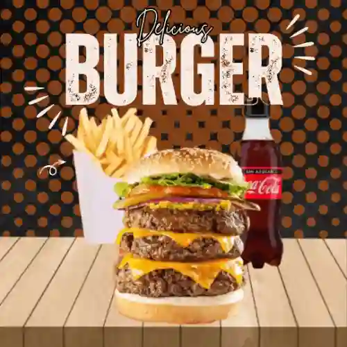 Hamburguesa Triple + Papas + Coca-cola