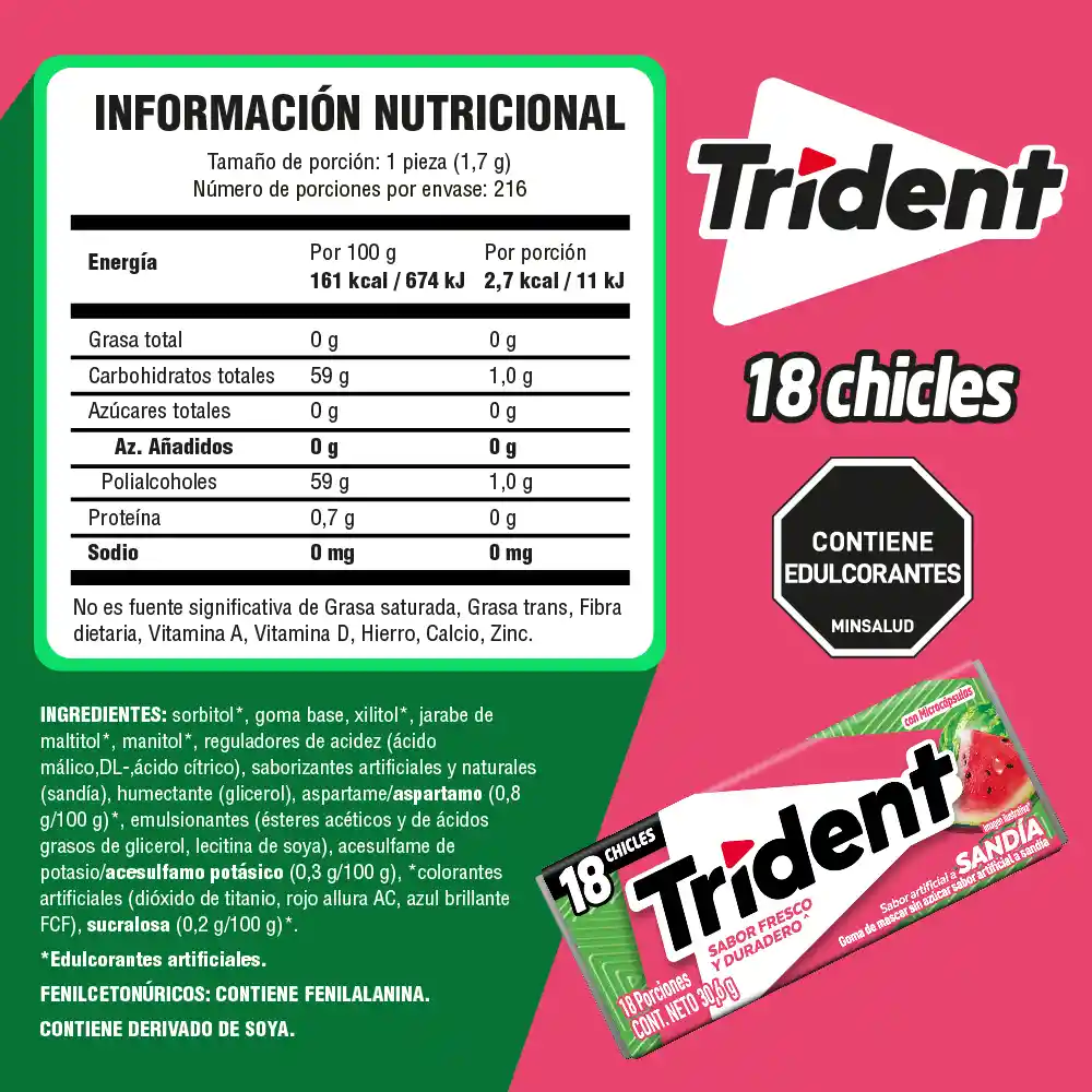 Trident Chicle Sin Azúcar Sandía