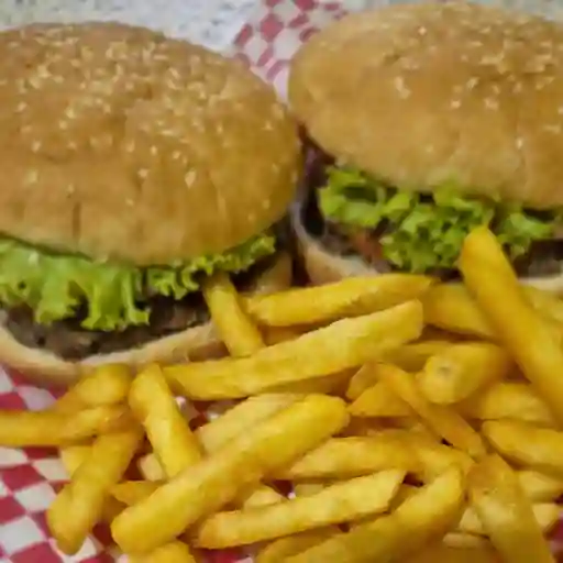 2 Hamburguesas 1 porción papa