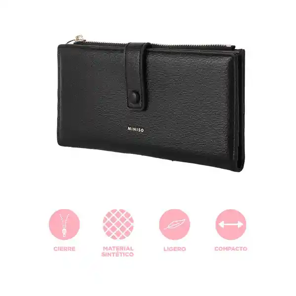 Cartera Larga Para Mujer Negro Serie Miniso