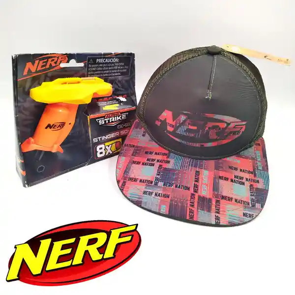 Nerf Set Gorra + Pistola Lanzadora Roja y Amarillo