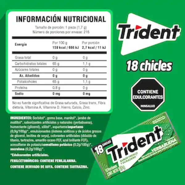 Trident Chicle Sin Azúcar Yerbabuena