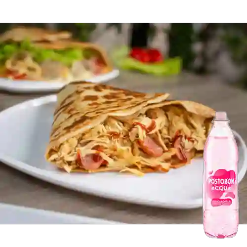 Combo Crepe Pollo BBQ + Acqua Frutos Rojos 500 ml