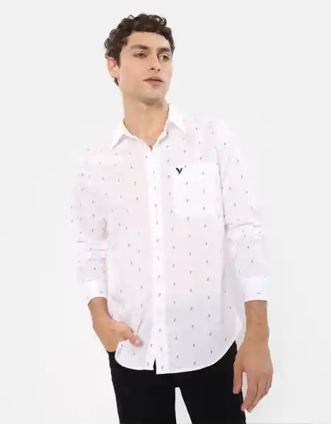 Camisa Algoón/Lino Larga Hombre Blanco MEDIUM American Eagle