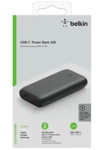 Belkin Batería Power Bank 20K Mah 2.4 USB-Ax2 USB-C PD 30W