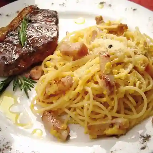 Spaguetti Carbonara con Punta de Anca
