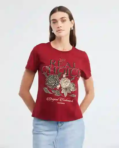 Botanical Graphic Tee Rojo Marsala Ultraoscuro Talla S Mujer Chevignon