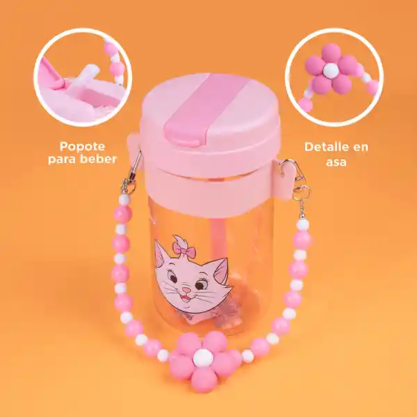 Vaso de Plástico Disney Cat Con Correa Con Cuentas Rosa Miniso