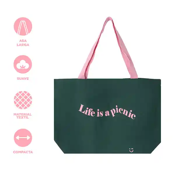 Bolsa de Compras Life is a Picnic Verde Miniso