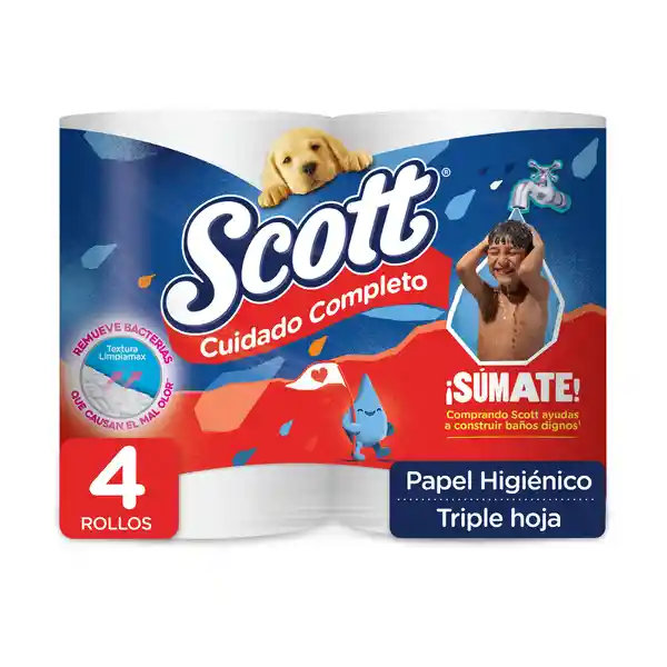 Papel Higiénico Scott Cuidado Completo Triple Hoja Rollos 4 Und