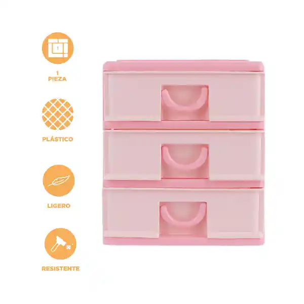 Organizador de Plástico Bicolor Con 3 Cajones Rosa Miniso