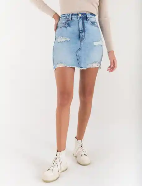 falda con rotos en denim azul indigo claro talla 10 mujer Naf-Naf