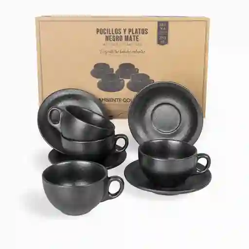 Ambiente Gourmet Set Pocillo y Plato Negro Mate Capacidad 260 mL