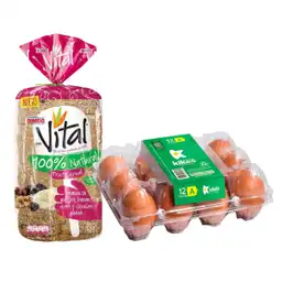 Combo Desayuno Huevos Kikes + Pan Bimbo Integral Fruticereal 
