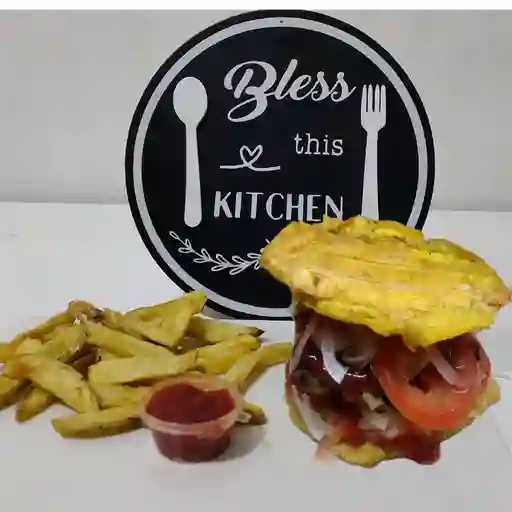 Hamburguesa Patacon Vegetariana + Papas