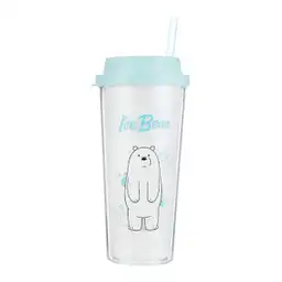 Miniso Vaso de Plástico Con Pitillo Oso Polar 550 mL