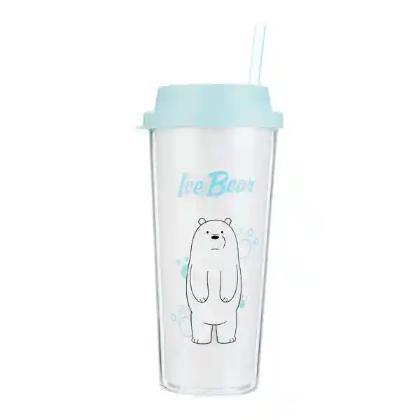 Miniso Vaso de Plástico Con Pitillo Oso Polar 550 mL