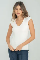 Camiseta Basica Escote V Color Marfil Talla L Ragged