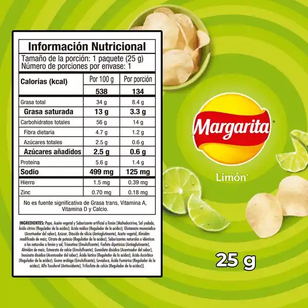 Margarita Snack Papas Limon 25 g