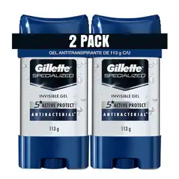 Desodorante Antitranspirante Hombre Gillette Specialized Gel Antibacterial 113 g Pack 2 Unidades