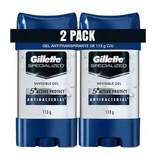 Desodorante Antitranspirante Hombre Gillette Specialized Gel Antibacterial 113 g Pack 2 Unidades